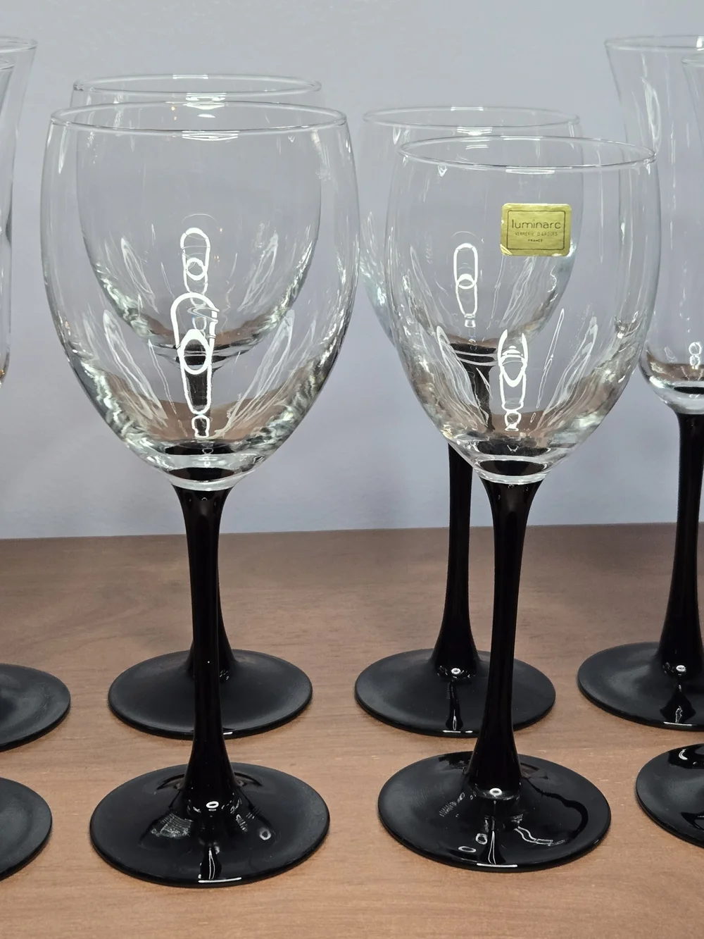Vintage LUMINARC France Stemware Complete Service For Two, Elegant Black Stem
